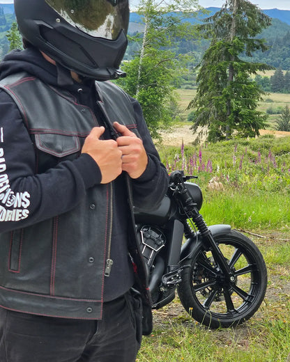 Born Free Men's Leather Motorcycle Leather Vest - Red Stitch Men's Leather Vest Vests