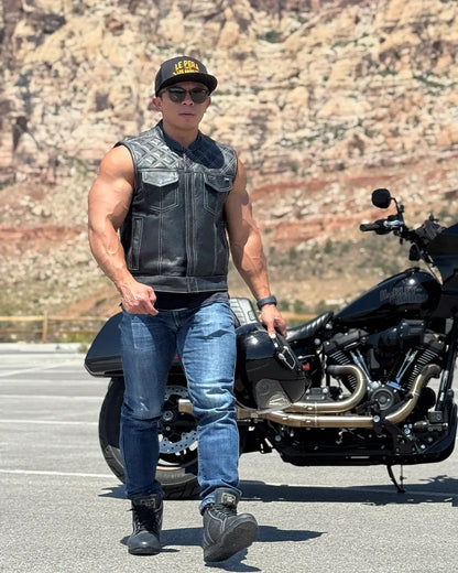 Downside Perforated Men's Motorcycle Leather Vest Men's Perforated Leather Vest Vests