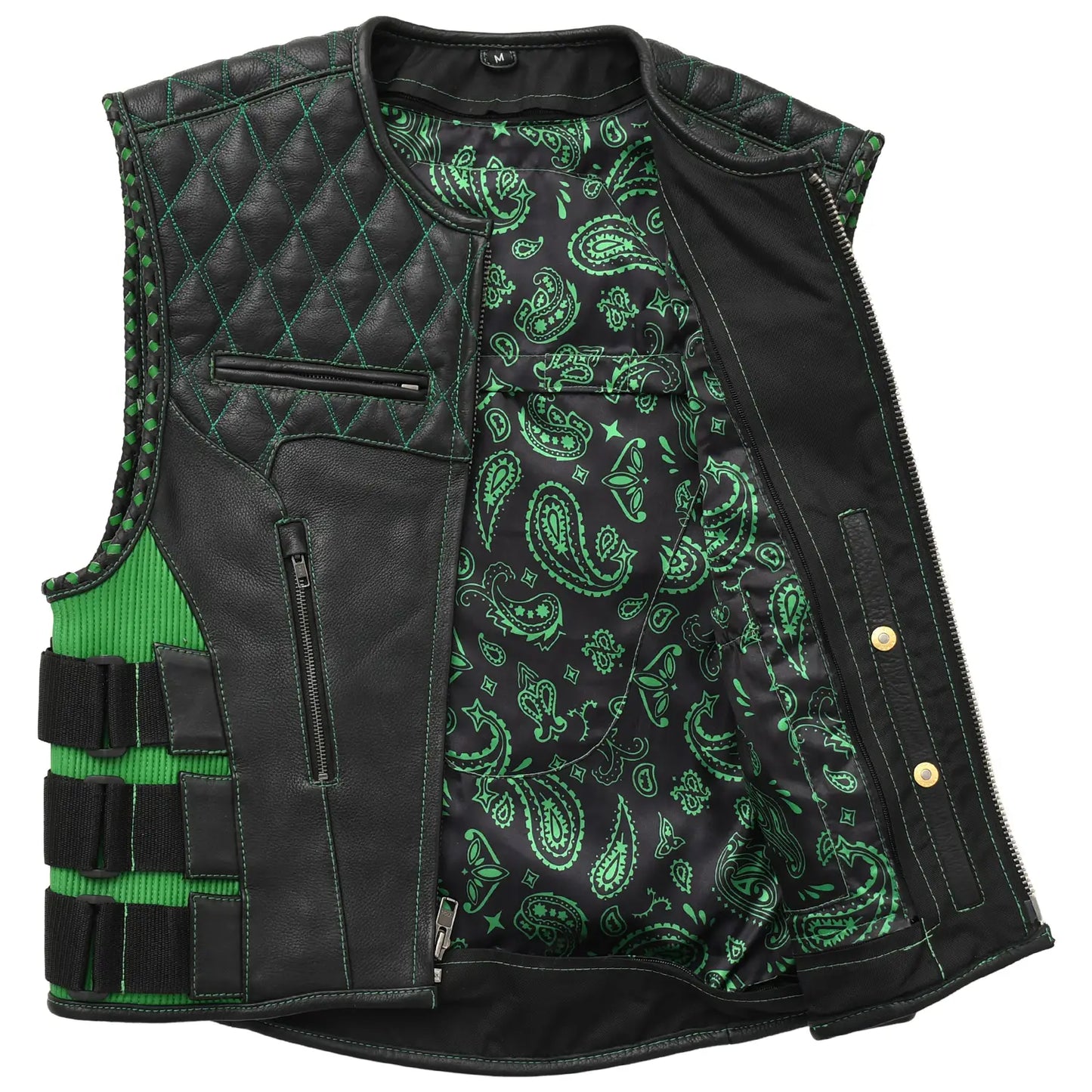 Tactical Emerald Men’s Motorcycle Leather Vest Men's Leather Vest Vests
