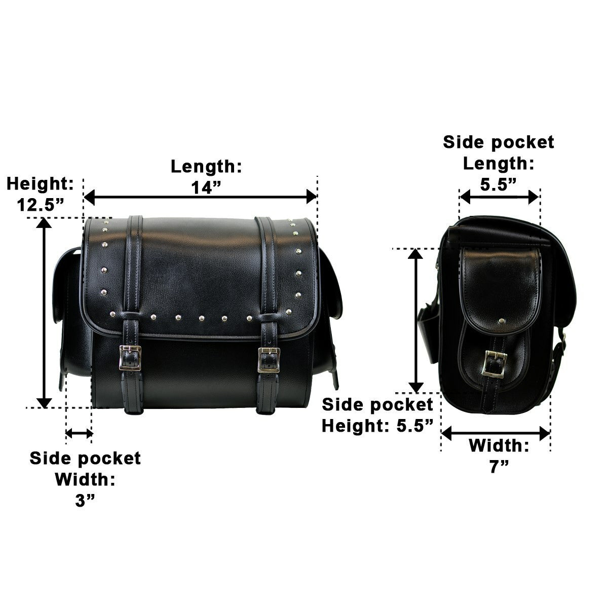 Vance Medium Black Studded Motorcycle Sissy Bar Bag for Harley Davidson Motorcycles