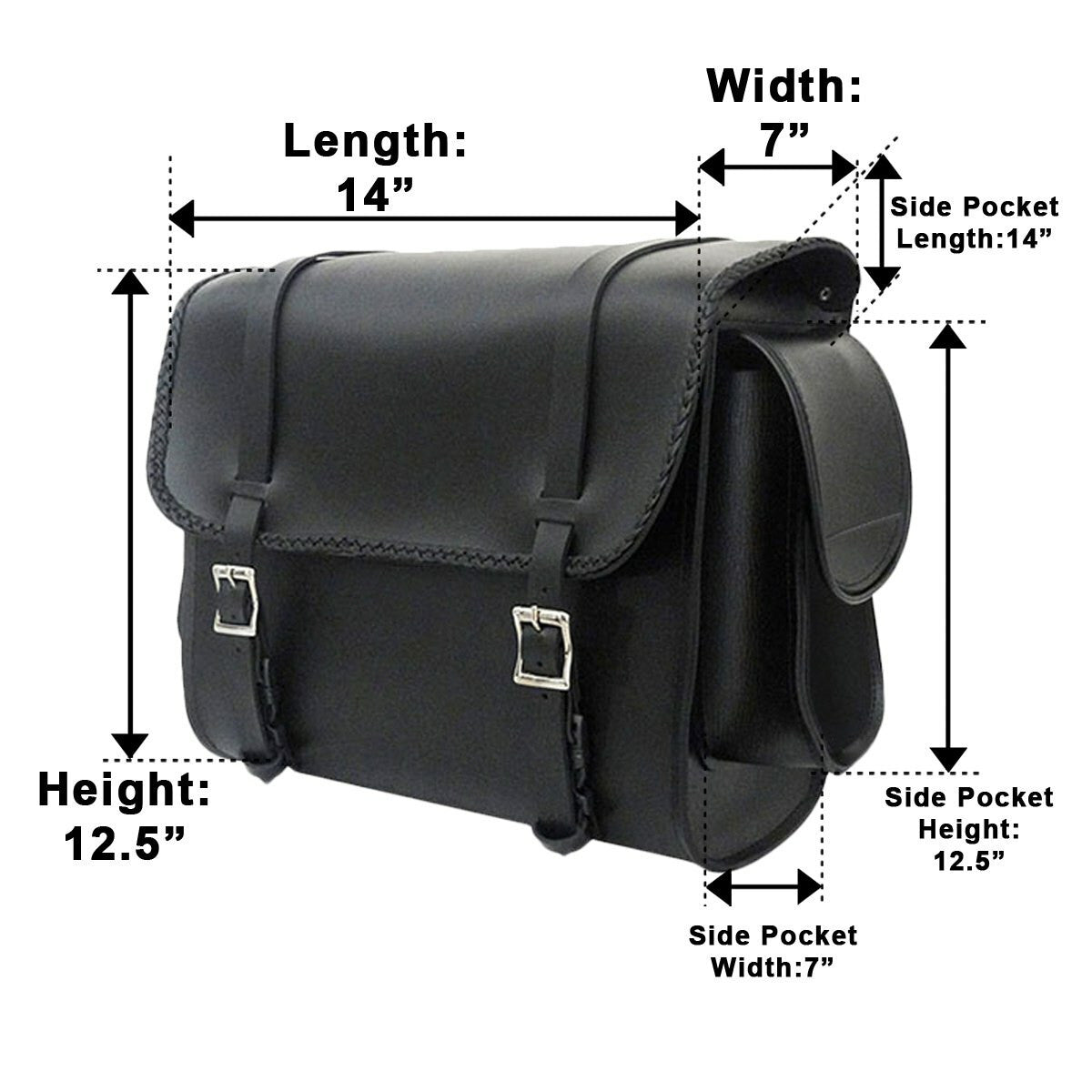 Vance Medium Black Braided Motorcycle Sissy Bar Bag for Harley Davidson Motorcycles