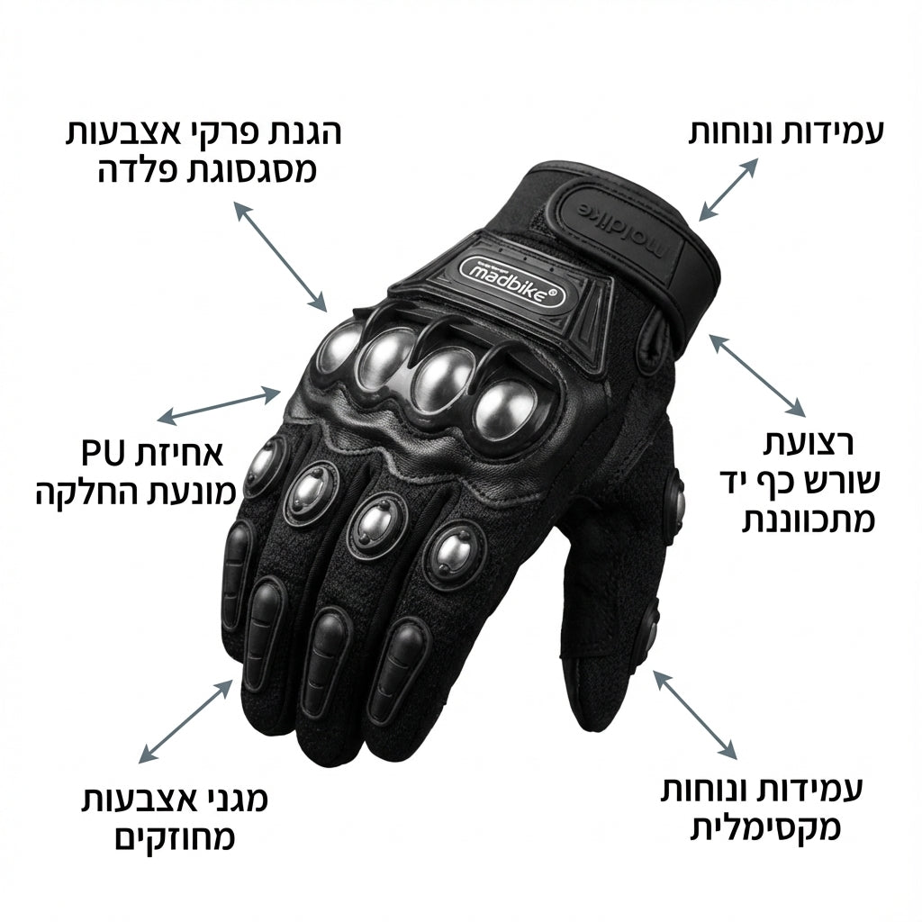 Madbike Motorcycle Gloves - תמונה עם הסבר