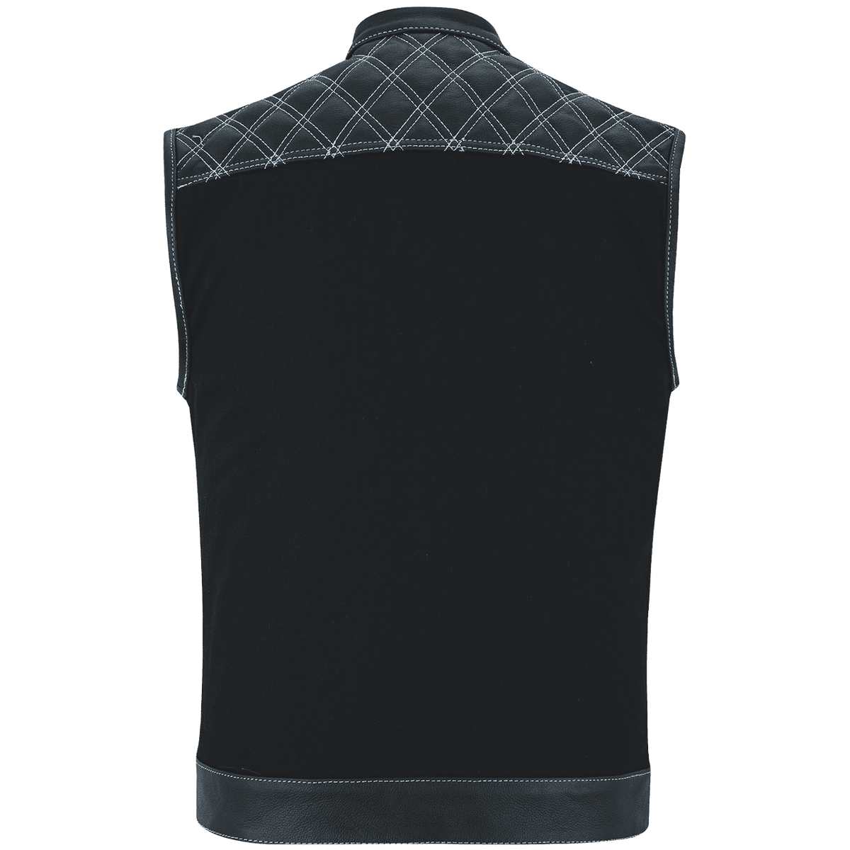 Men's Denim & Leather Motorcycle Vest with Conceal Carry Pockets and White Stitching