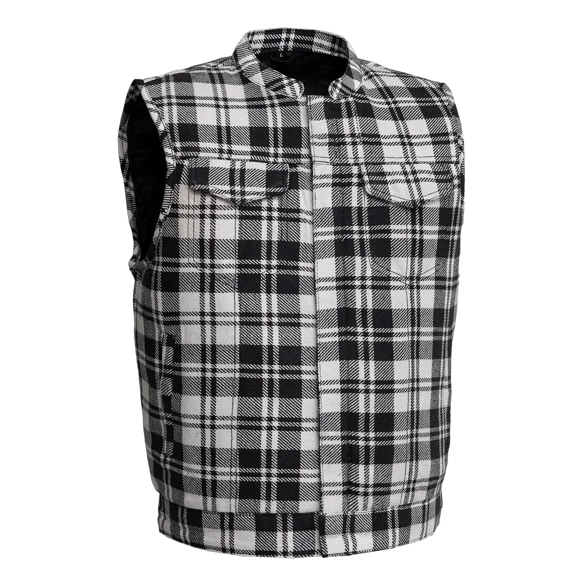 Sharp Shooter Moto Men's Canvas Vest - Recycled Men's Canvas Vests Vests BLACK & WHITE S
