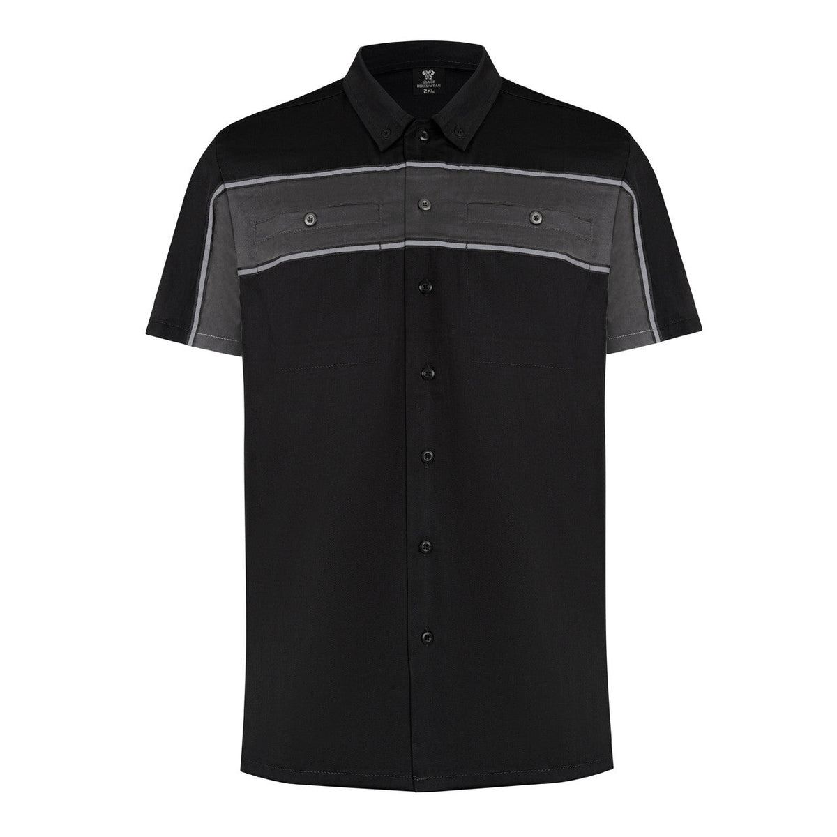Vance Leather Men's Black Grey Short Sleeve Button Down Two Pockets Soft Casual Shirt