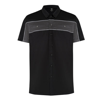 Vance Leather Men's Black Grey Short Sleeve Button Down Two Pockets Soft Casual Shirt