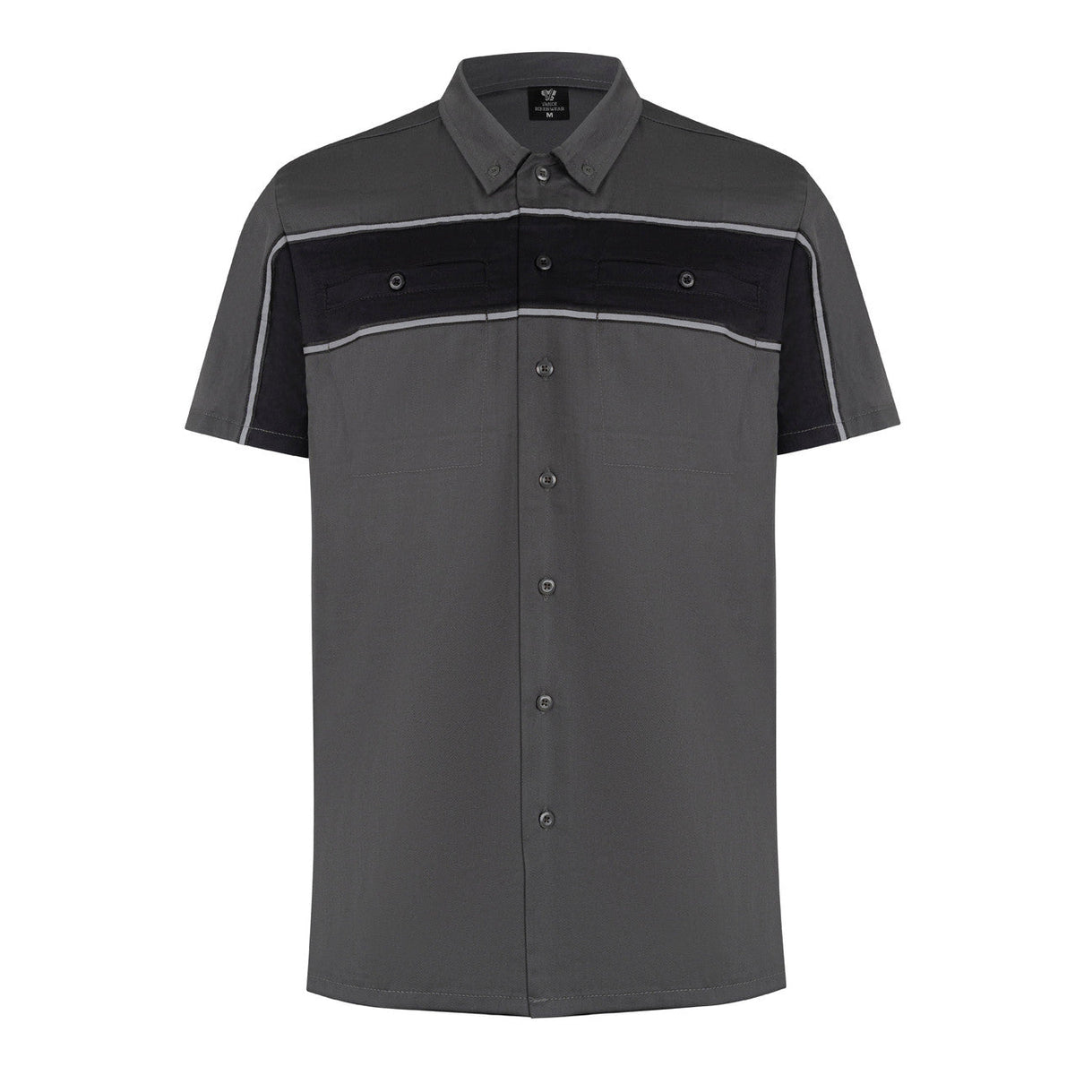 Vance Leather Men's Grey Black Short Sleeve Button Down Two Pockets Soft Casual Shirt