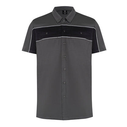 Vance Leather Men's Grey Black Short Sleeve Button Down Two Pockets Soft Casual Shirt