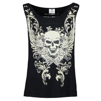 VB032B / VB132B Skull & Wings - Ladies Skull & Wings Black Tank Top with Shredded Back