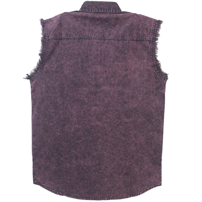 Mens Cutoffs Burgundy Acid Wash Shirt