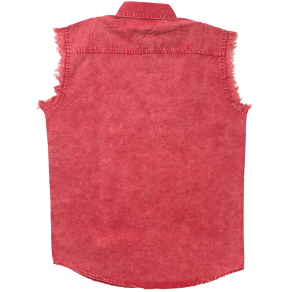Mens Cutoffs Red Acid Wash Shirt