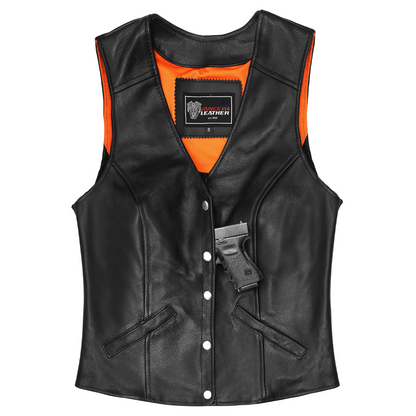 Vance Ladies Five Snap Leather Vest