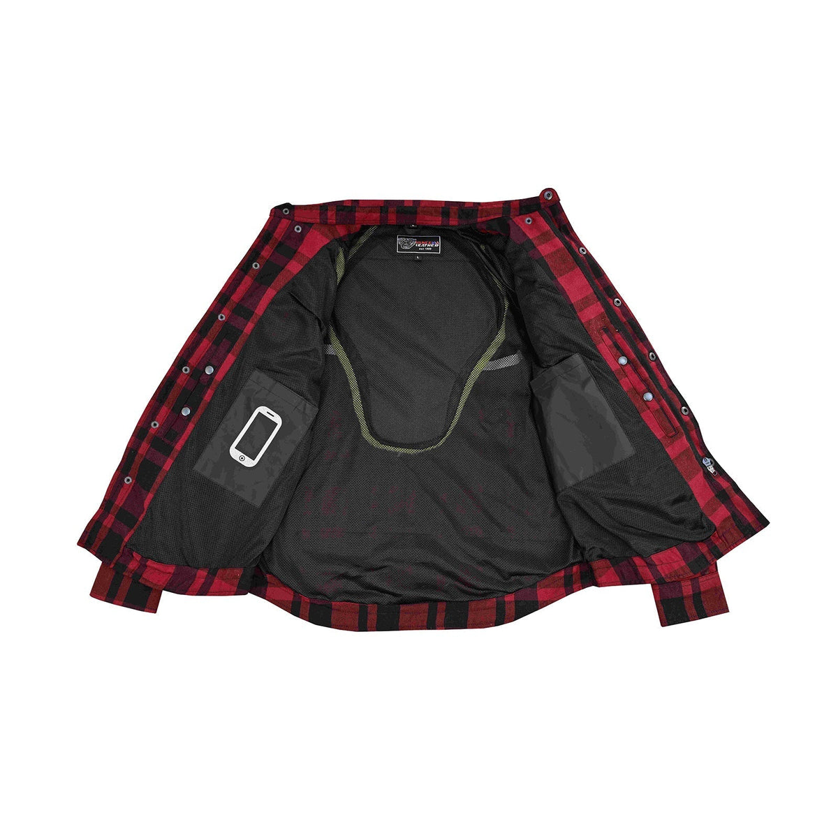Mens Armored Motorcycle Flannel Shirt, Armor Reinforced with Kevlar by DuPont