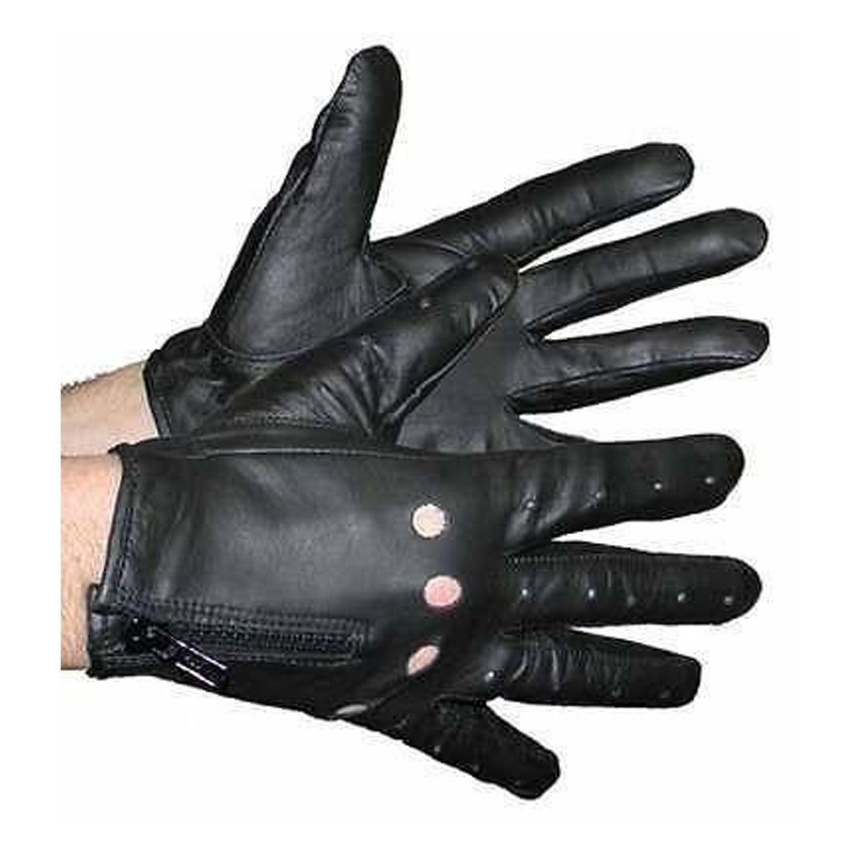 Vance Mens Black Perforated Zipper Leather Gloves