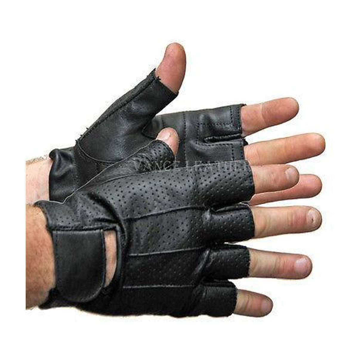 Vance Mens Black Perforated Shorty Leather Motorcycle Gloves