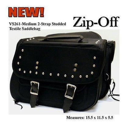 Vance Black Studded Textile Motorcycle Saddlebags for Honda Yamaha Kawasaki Indian and Harley Davidson Motorcycles