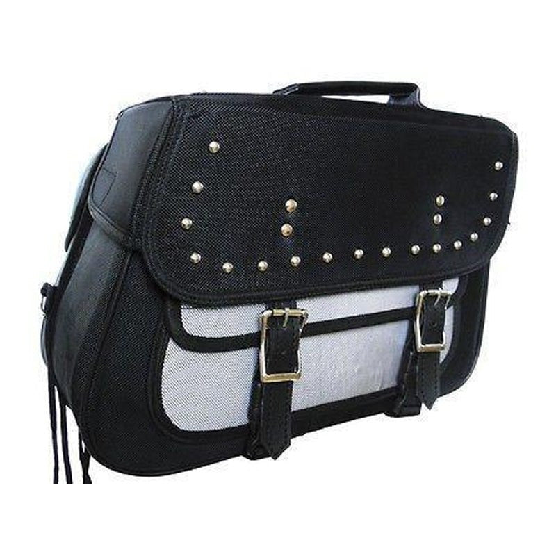 Vance Black Studded Textile Motorcycle Saddlebags for Honda Yamaha Kawasaki Indian and Harley Davidson Motorcycles