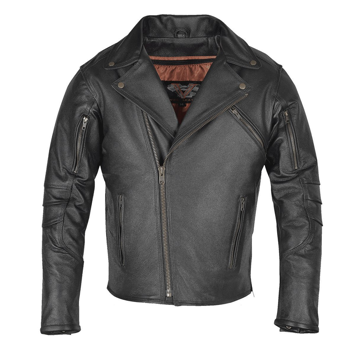Vance Mens Dual Concealed Carry Vented Black Premium Cowhide Leather Biker Motorcycle Riding Jacket
