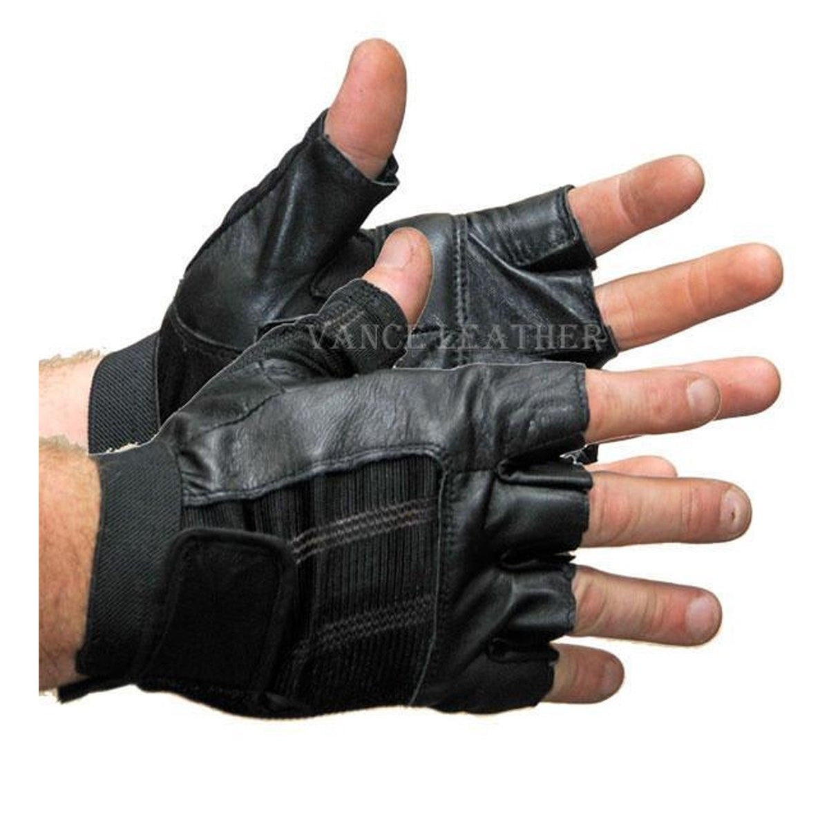 Vance Mens Black Shorty Stretch Leather Gloves