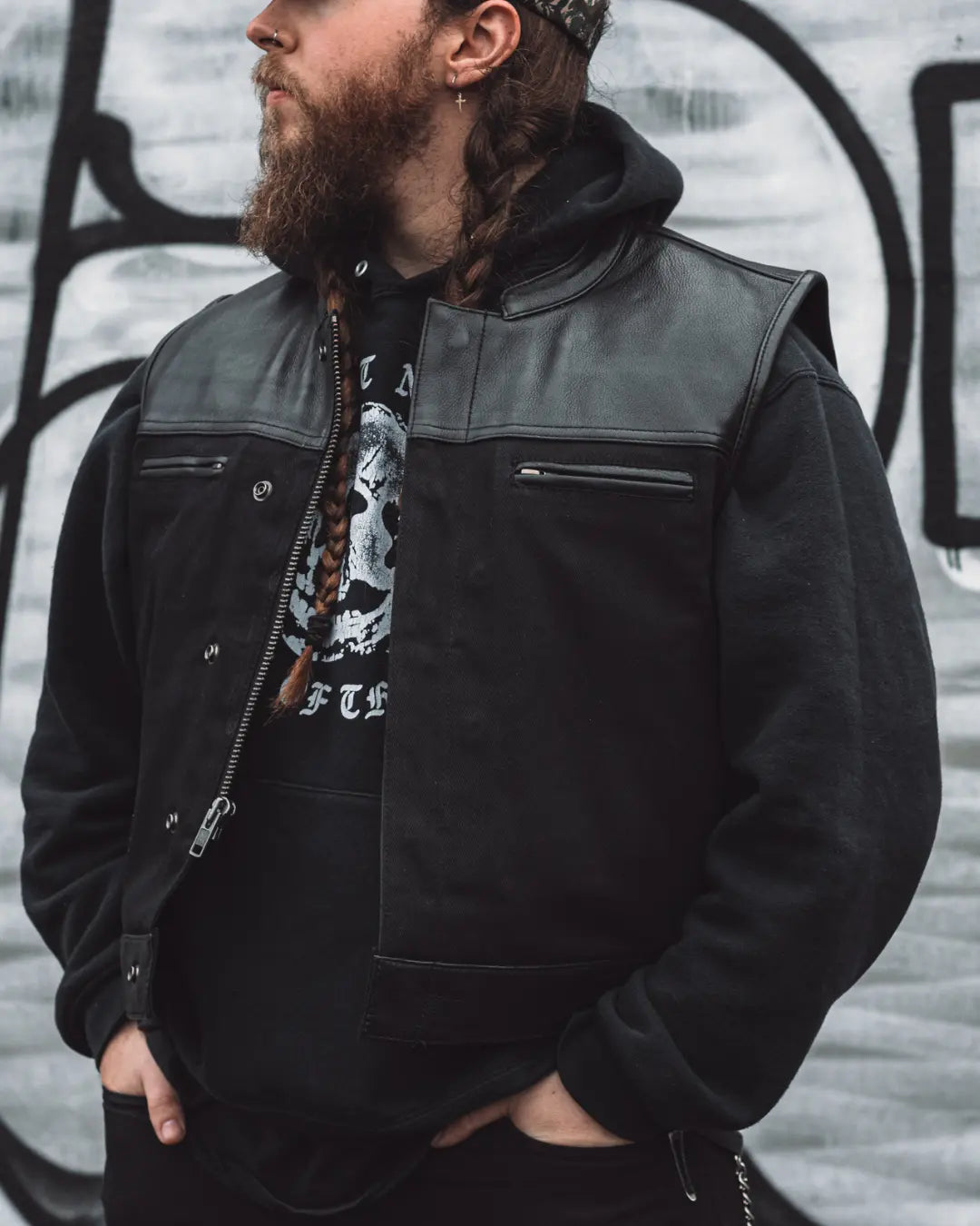 Lowrider Men's Motorcycle Leather/Twill Vest Men's Leather/Twill Vest Vests