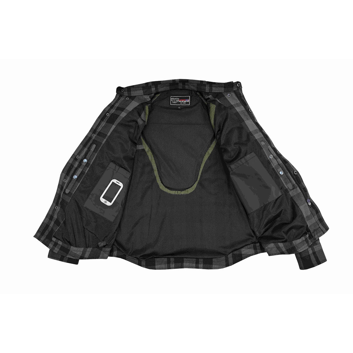 Mens Armored Motorcycle Flannel Shirt, Armor Reinforced with Kevlar by DuPont