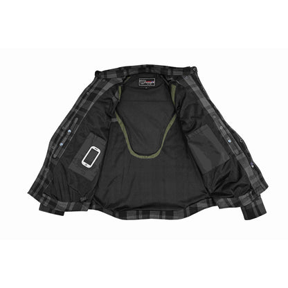 Mens Armored Motorcycle Flannel Shirt, Armor Reinforced with Kevlar by DuPont