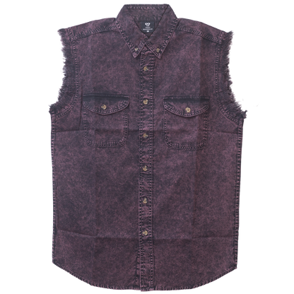 Mens Cutoffs Burgundy Acid Wash Shirt