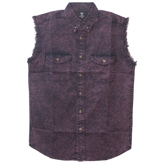 Mens Cutoffs Burgundy Acid Wash Shirt