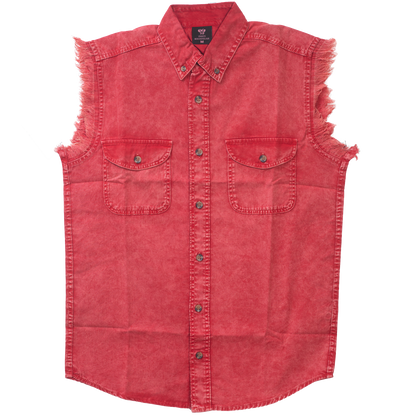 Mens Cutoffs Red Acid Wash Shirt