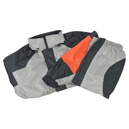 Vance Men's Two Piece Orange and Silver Reflective Piping Rainsuits Motorcycle Rain Gear