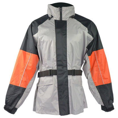 Vance Men's Two Piece Orange and Silver Reflective Piping Rainsuits Motorcycle Rain Gear
