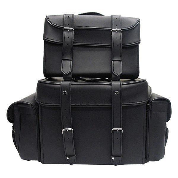 Vance Black 4 Piece Motorcycle Travel Luggage Sissy Bar Bag