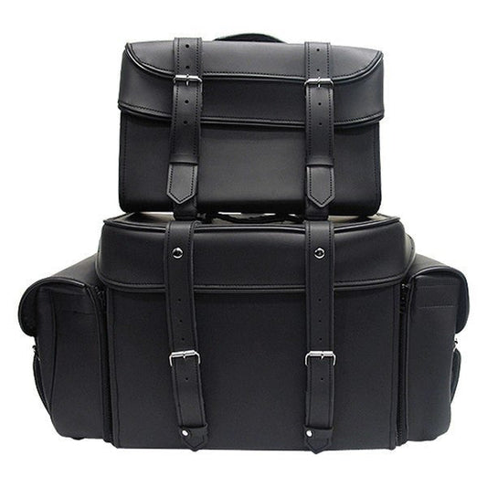 Vance Black 4 Piece Motorcycle Travel Luggage Sissy Bar Bag