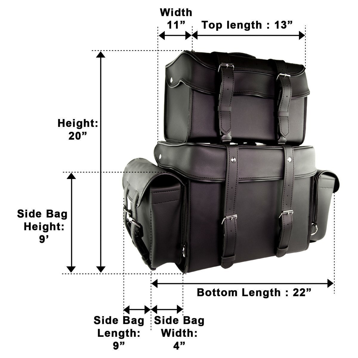 Vance Black 4 Piece Motorcycle Travel Luggage Sissy Bar Bag