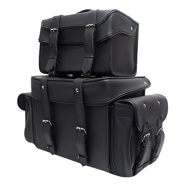 Vance Black 4 Piece Motorcycle Travel Luggage Sissy Bar Bag