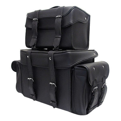 Vance Black 4 Piece Motorcycle Travel Luggage Sissy Bar Bag