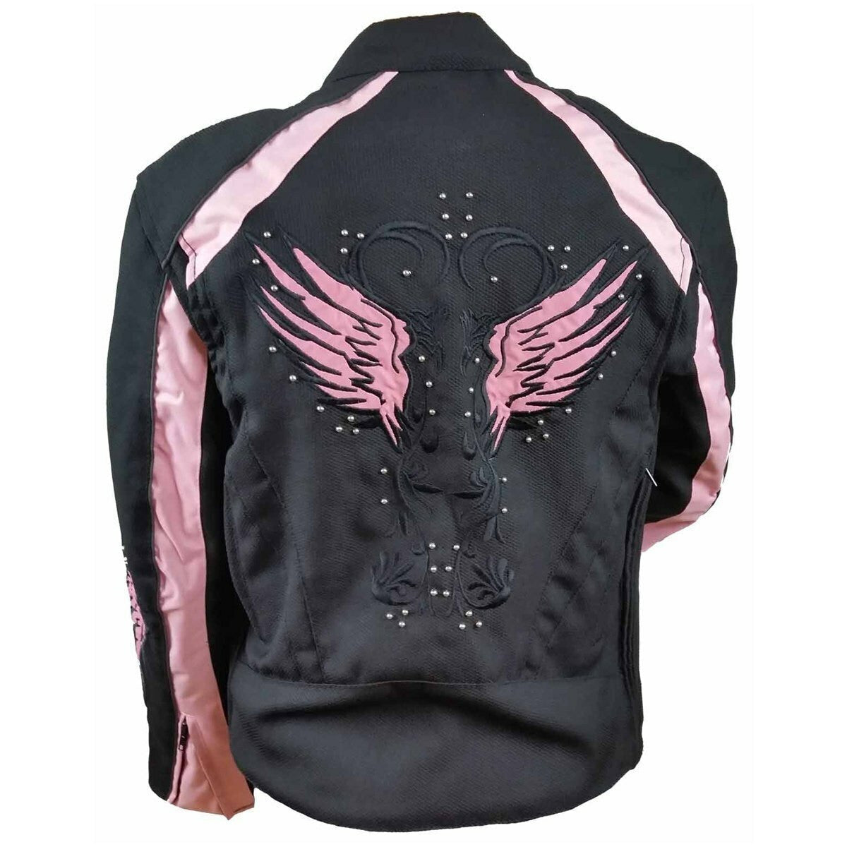 Vance Women's Embroidered Reflective Pink Wings Textile Lady Biker Motorcycle Riding Jacket