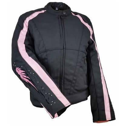 Vance Women's Embroidered Reflective Pink Wings Textile Lady Biker Motorcycle Riding Jacket