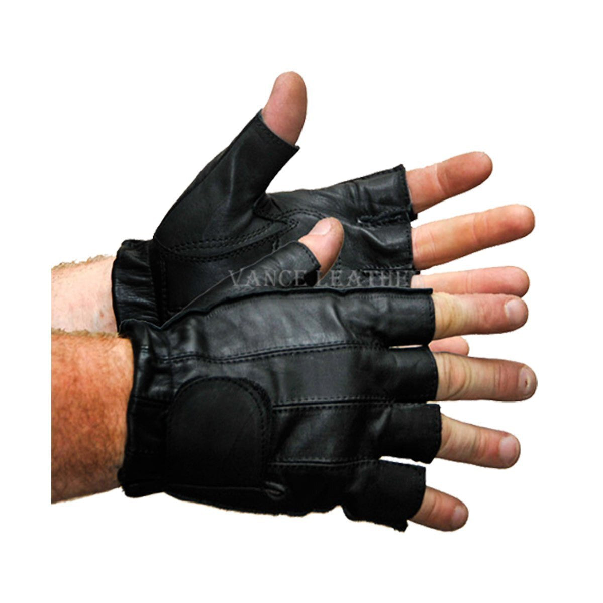 Vance Mens Black Gel Palm Shorty Leather Motorcycle Gloves