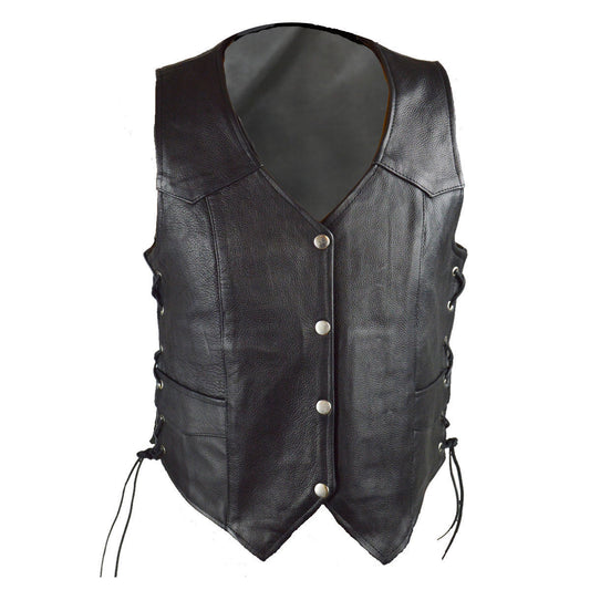 Vance Leathers Womens Black Lady Biker Leather Motorcycle Vest