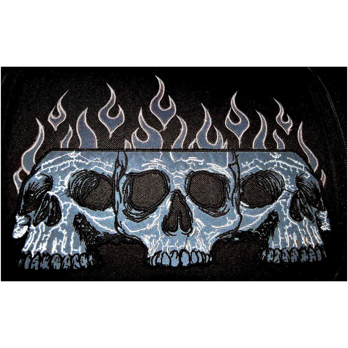 Vance Black Embroidered Reflective Skull Design Motorcycle Luggage Travel Sissy Bar Roll Trunk Bag
