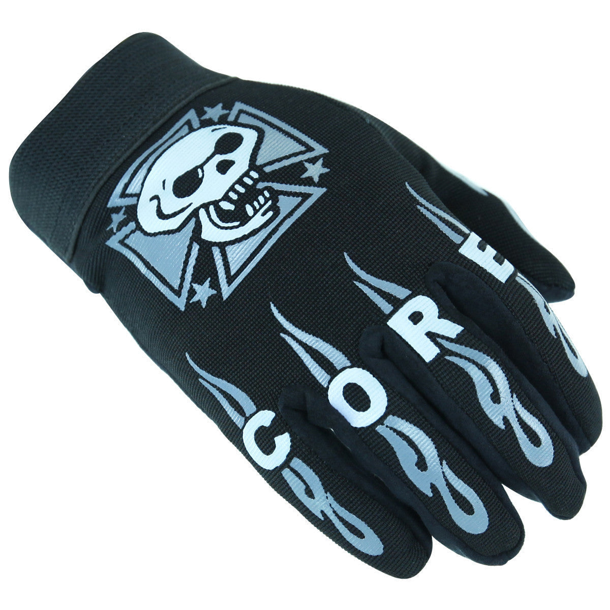 Vance Mens Black Suede Palm and Skull Design Mechanic Gloves