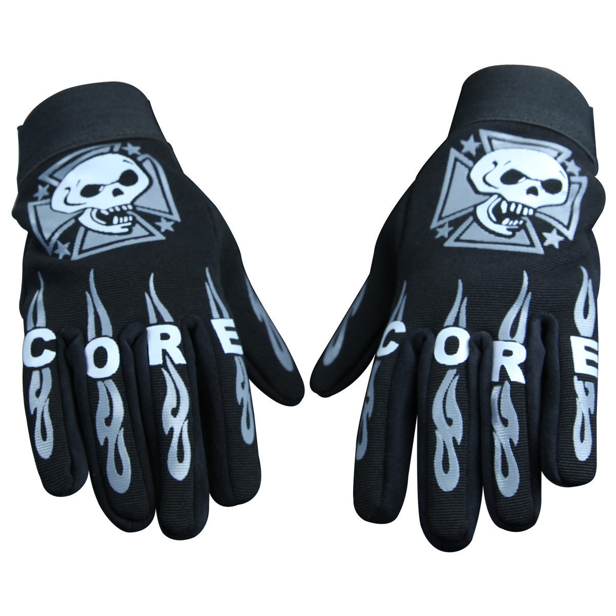 Vance Mens Black Suede Palm and Skull Design Mechanic Gloves