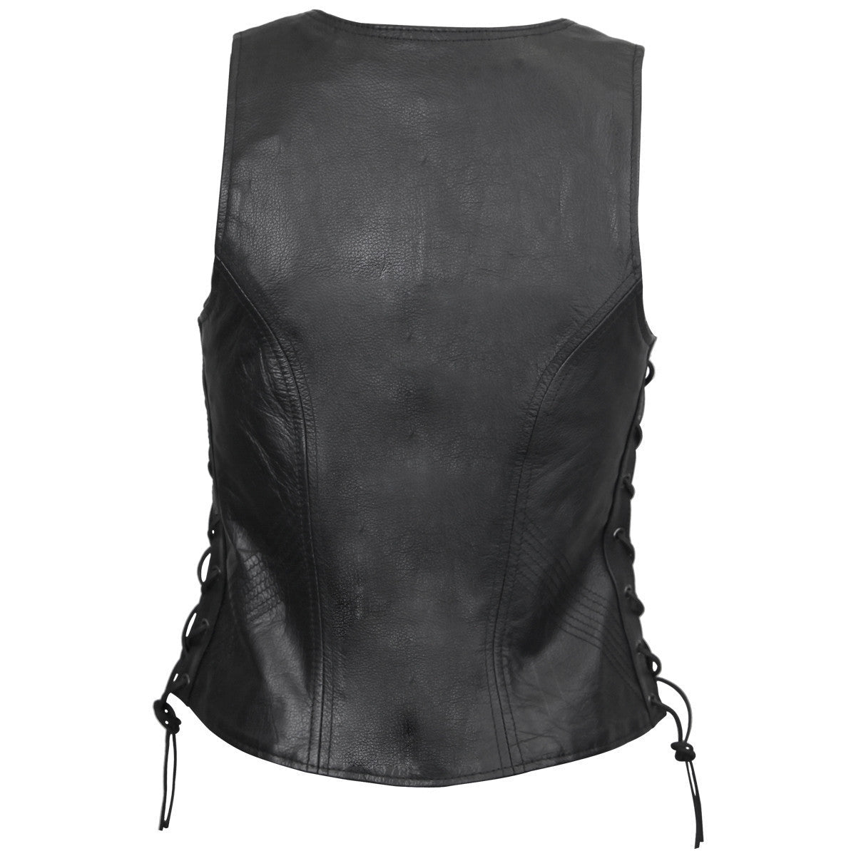 Vance Women's Black Lace Side Zipper Pocket Premium Cowhide Leather Biker Motorcycle Vest