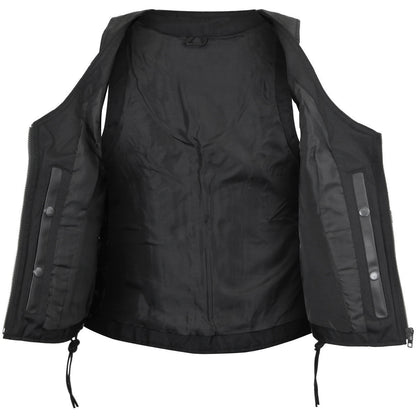 Vance Women's Black Lace Side Zipper Pocket Premium Cowhide Leather Biker Motorcycle Vest