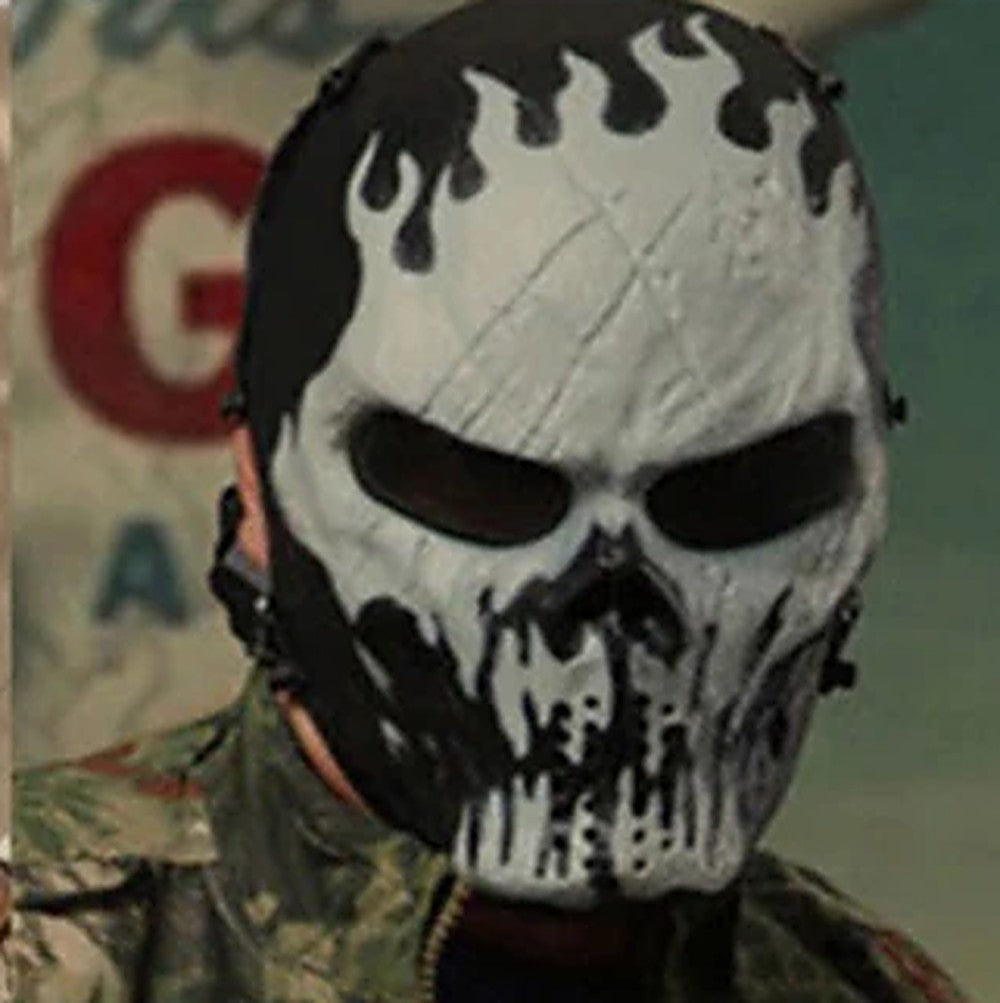 Ghost flame skull mask worn in the field