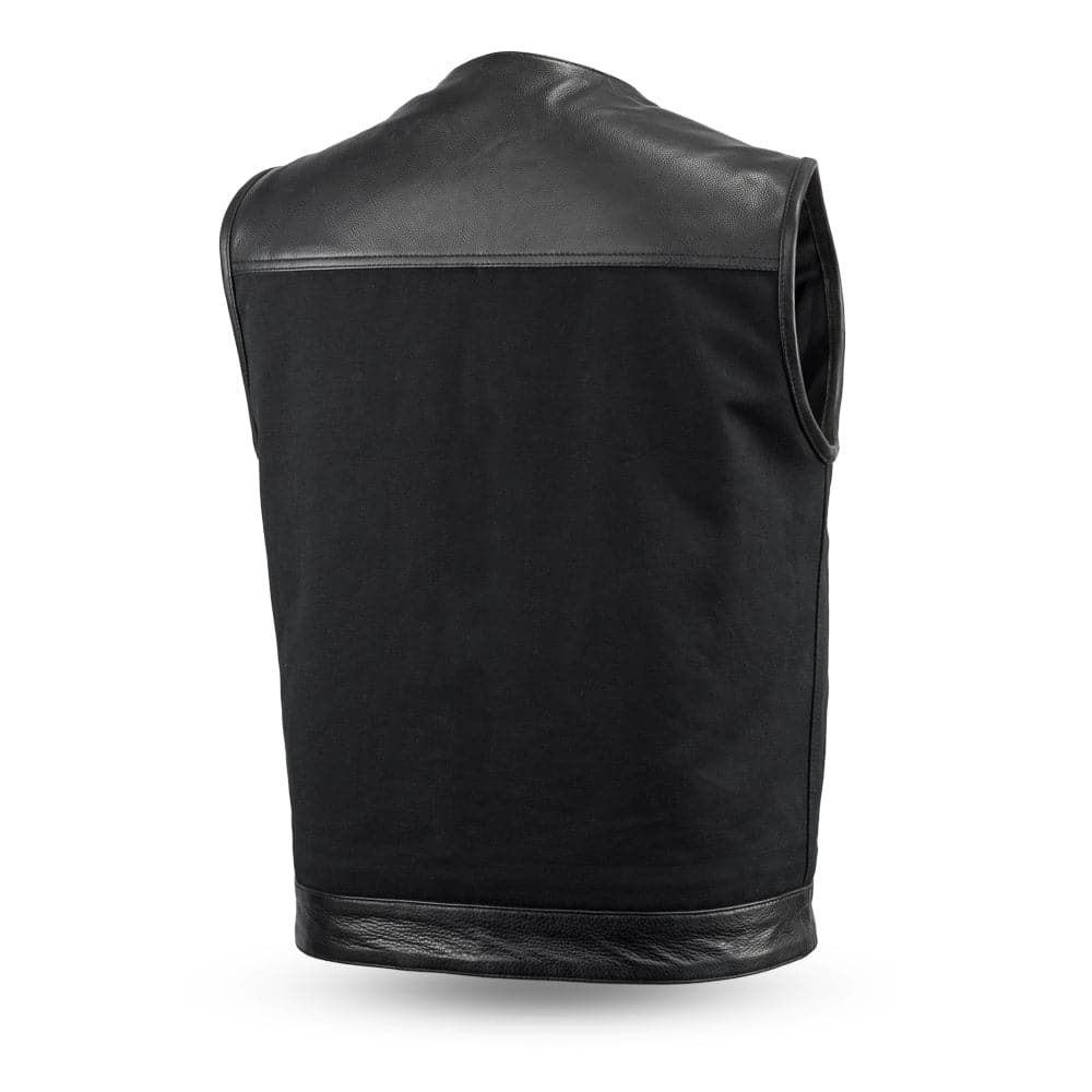 49/51 - No Collar Men's Leather/Canvas Motorcycle Vest Men's Canvas Vests Vests