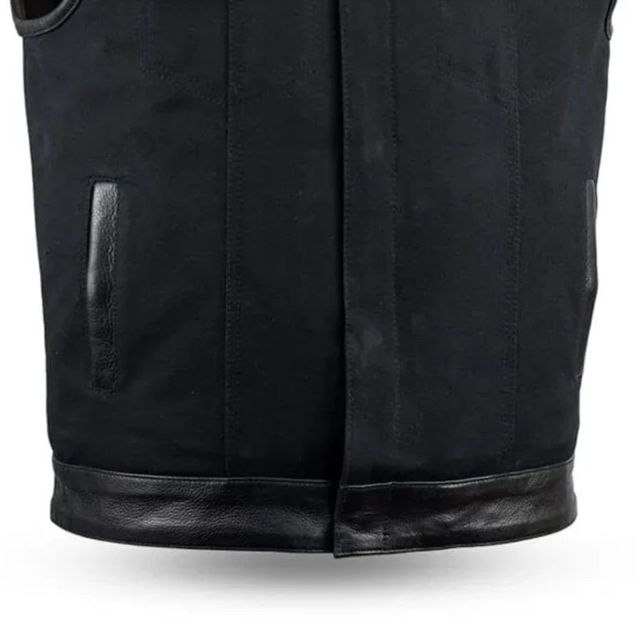 49/51 - No Collar Men's Leather/Canvas Motorcycle Vest Men's Canvas Vests Vests