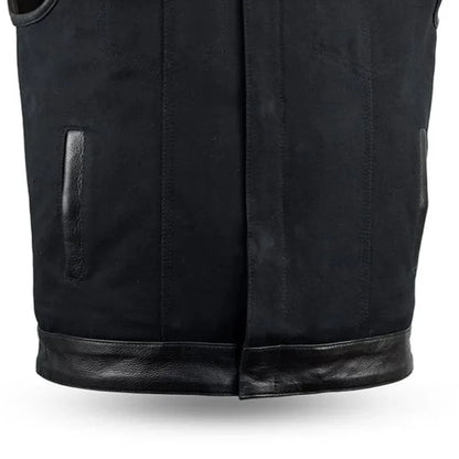 49/51 - No Collar Men's Leather/Canvas Motorcycle Vest Men's Canvas Vests Vests