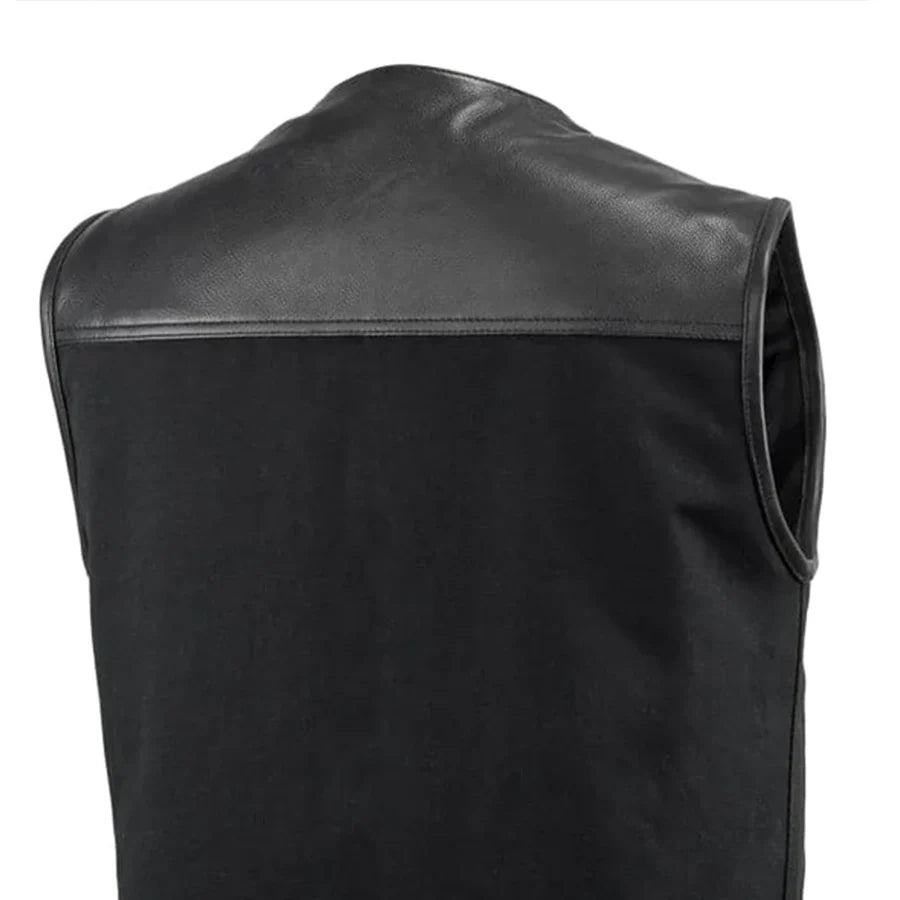49/51 - No Collar Men's Leather/Canvas Motorcycle Vest Men's Canvas Vests Vests